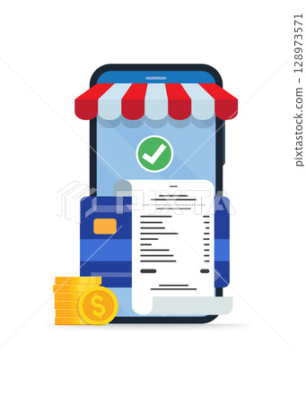 Online pay and electronic bill payment. Mobile banking app design concepts. stock illustration Online pay and electronic bill payment. Mobile banking app design concepts. stock illustration 128973571