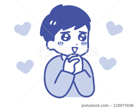 A young man who is excited (upper body, line drawing) 128973696