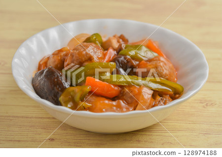 Meat dumplings sweet and sour sauce Meat dumplings sweet and sour sauce 128974188