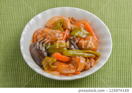 Meat dumplings sweet and sour sauce Meat dumplings sweet and sour sauce 128974189