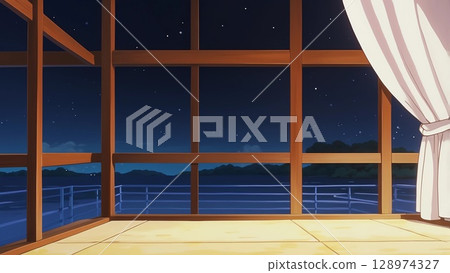 遊戲背景：木框架牆的舞台陽台 128974327