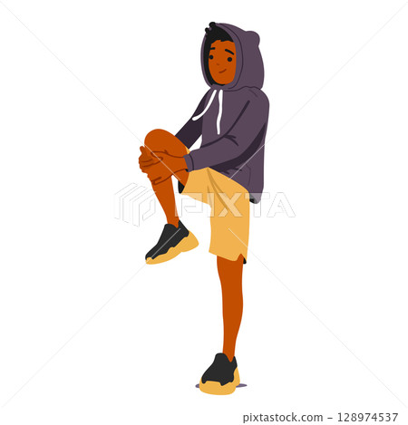 Teenager boy cartoon character practicing morning physical exercise doing daily sports routine 128974537