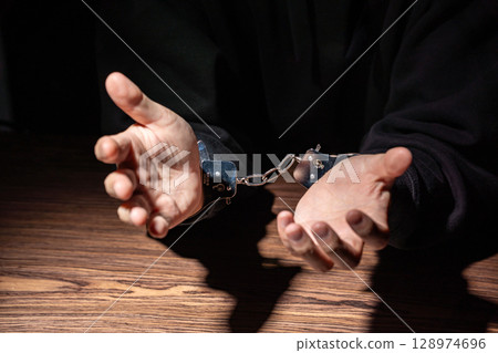 Criminal handcuffs interrogation 128974696