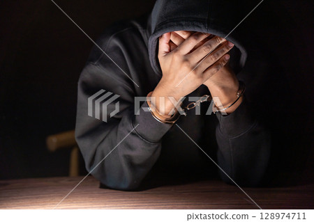 刑事手銬審訊 128974711