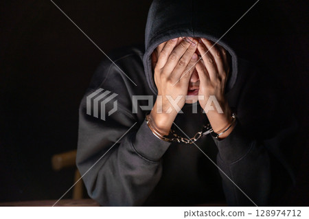 刑事手銬審訊 128974712