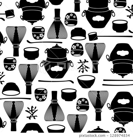 茶道器具的簡潔現代圖案, 茶道器具的簡潔現代圖案, 128974834