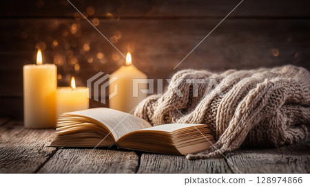 Cozy Evening with Candles and Book Cozy Evening with Candles and Book 128974866