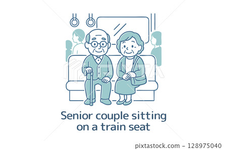 Senior couple sitting on a train seat Senior couple sitting on a train seat 128975040