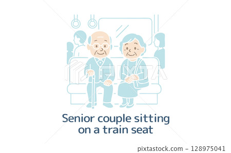 Senior couple sitting on train seat (no main line) Senior couple sitting on train seat (no main line) 128975041
