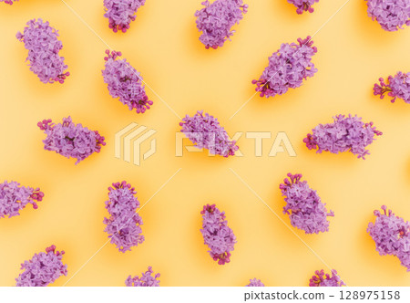 Seamless pattern with purple lilac flowers on an orange background 128975158