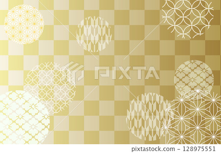 Background design with gold checkered pattern and Japanese pattern | Checkered pattern, Japanese pattern, gold, hemp leaf, Shippo, tortoise shell, Seigaiha, check pattern 128975551