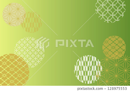 Green and gold Japanese pattern background design | Japanese pattern, hemp leaf, Shippo, tortoise shell, Seigaiha, circular pattern, traditional pattern 128975553
