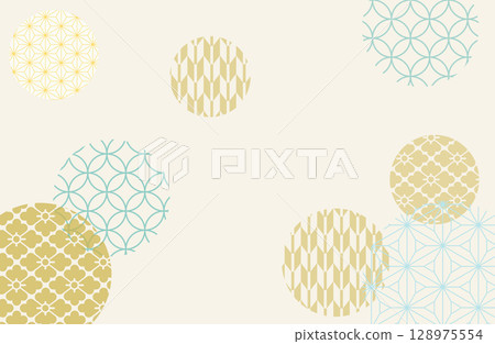 Light blue and gold Japanese pattern background design | Japanese pattern, hemp leaf, Shippo, tortoise shell, Seigaiha, circular pattern, traditional pattern 128975554