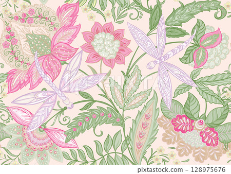 Fantasy flowers in retro, vintage, jacobean style 128975676