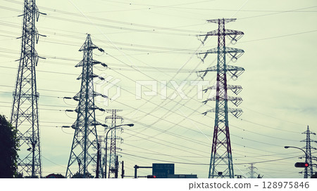 Power transmission tower, high voltage line, high voltage tower 128975846
