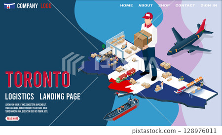 Toronto Logistics Landing page with Global Logistics, Warehouse, Sea Freight. 128976011