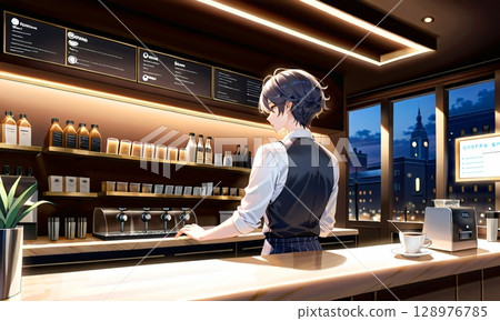 A man working at a cafe A man working at a cafe 128976785