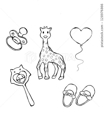 Baby vector items set doodle Baby vector items set doodle 128976866