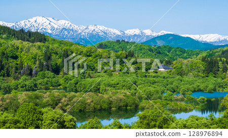 Lake Shirakawa and the Iide mountain range (May) 128976894