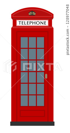 平面插圖： 紅色電話亭 128977048