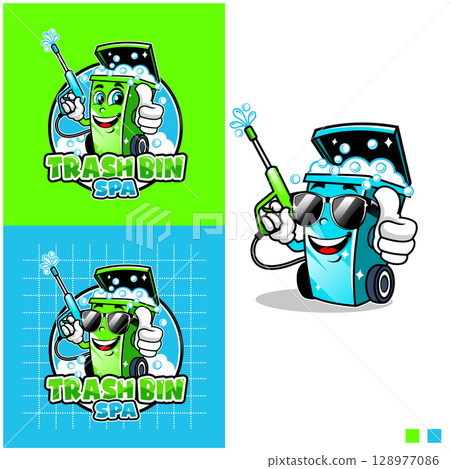 Trash can bin cleaning logo. Modern trash can service logo. Bin logo design idea vector 128977086