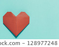 Red Origami Heart on Blue,  Love and Craft Concept 128977248