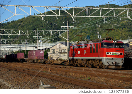 EF510-20 container freight train running on the Tokaido Line 128977286