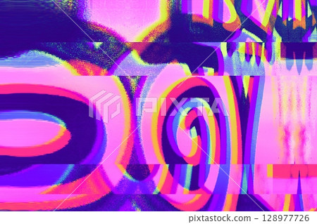 Glitchy Neon Swirl Pattern in Pink, Purple, Yellow for Retro 90s, Y2K Aesthetic 128977726