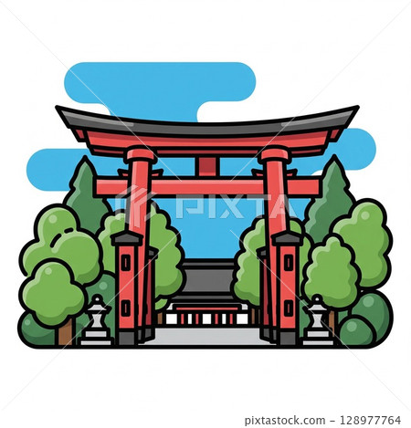 Nagoya's historical buildings! Osu Kannon illustration icon material Illustration for illustration maps 128977764