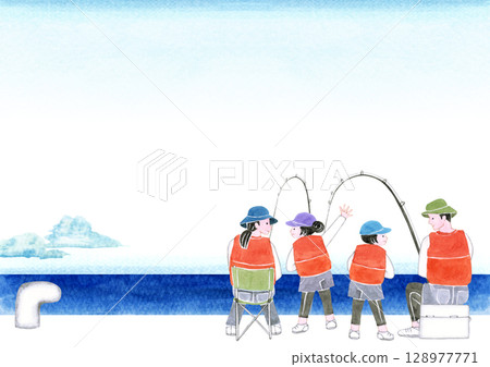 Sea fishing Fishing People Family Background Watercolor Illustration 128977771