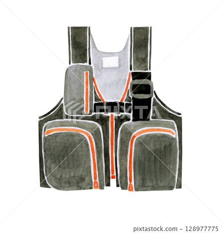 海釣釣魚背心救生衣水彩插圖 128977775