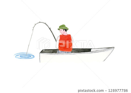 Sea fishing fishing boat boat person watercolor illustration 128977786