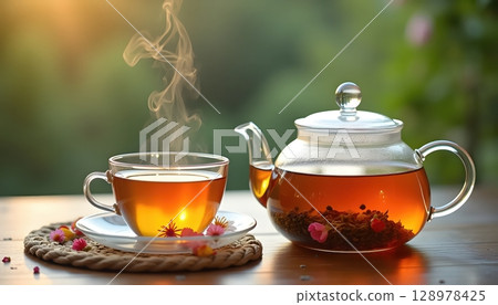 Warm Transparent Cup Of Soothing Flower Tea 128978425