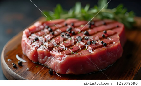 Beef Steak Styled On Dark Rustic Surface 128978596