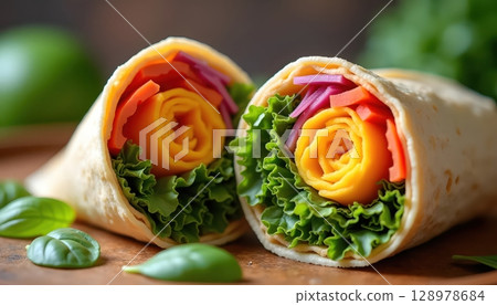 Colorful Vegetable Wrap Sliced For Clear View 128978684