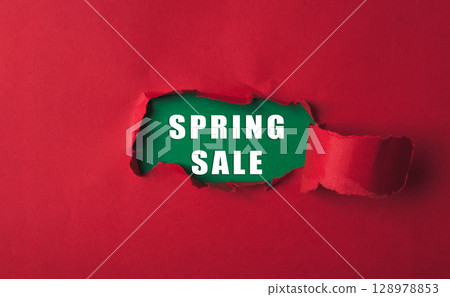 Red background with a green word that says Spring Sale Red background with a green word that says Spring Sale 128978853