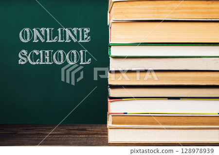 The books are piled on top of each other, creating a sense of importance 128978939