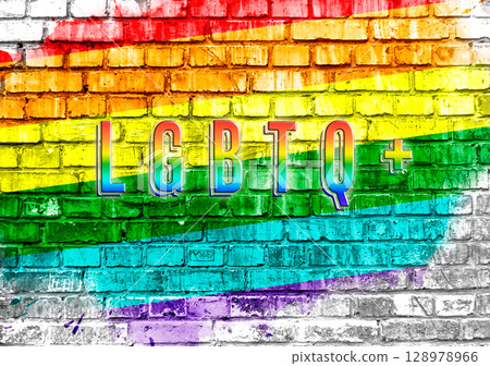 A rainbow colored brick wall with the word LGBT written on it A rainbow colored brick wall with the word LGBT written on it 128978966