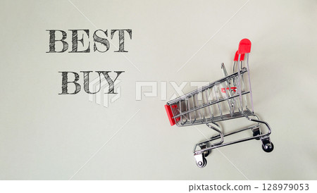 A shopping cart with the word Best Buy written on it A shopping cart with the word Best Buy written on it 128979053