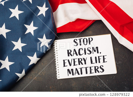 White piece of paper with the words Stop Racism White piece of paper with the words Stop Racism 128979322