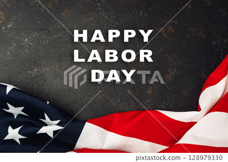 Red and white American flag with the words Happy Labor Day written below it Red and white American flag with the words Happy Labor Day written below it 128979330