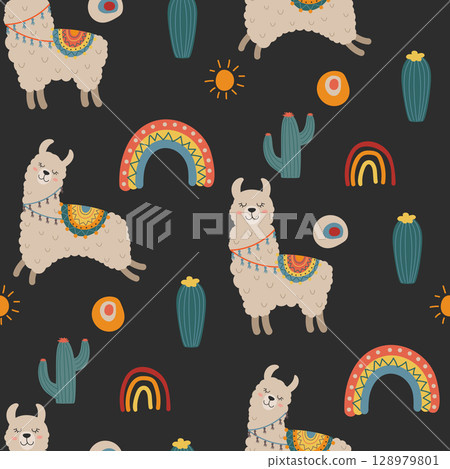 cute llamas pattern 128979801