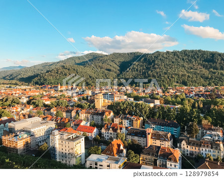 A city with a lot of buildings and trees A city with a lot of buildings and trees 128979854