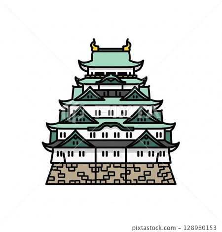 The symbol of Nagoya! Beautiful illustrations of Nagoya Castle's castle tower. Illustrations for maps. The symbol of Nagoya! Beautiful illustrations of Nagoya Castle's castle tower. Illustrations for maps. 128980153