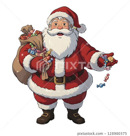 A anime-style cartoon Christmas costume, happy for Christmas. White background. 128980375