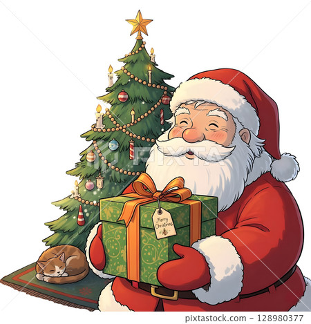 A anime-style cartoon Christmas costume, happy for Christmas. White background. A anime-style cartoon Christmas costume, happy for Christmas. White background. 128980377