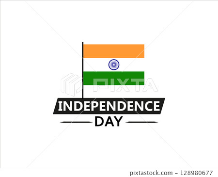 Indian Independence Day Celebration With Flag and Text Graphic. Indian Independence Day Celebration With Flag and Text Graphic. 128980677