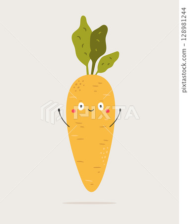 Cute Carrot with Face and Hands. Funny Vegetables Cartoon Character Cute Carrot with Face and Hands. Funny Vegetables Cartoon Character 128981244