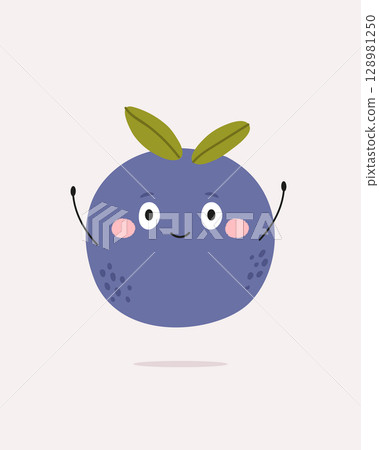 Cute Blueberry with Face and Hands. Funny Berry Cartoon Character Cute Blueberry with Face and Hands. Funny Berry Cartoon Character 128981250