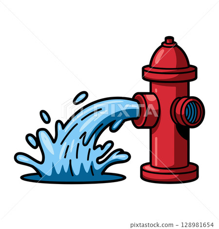 Red Fire Hydrant with Water Gushing Out Illustration 128981654